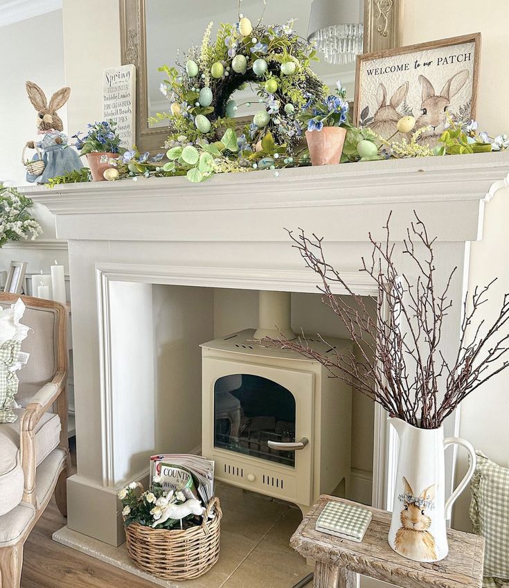 Spring mantel decor Spring mantel decor