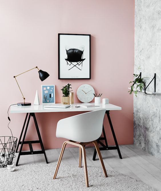 pink home office wall