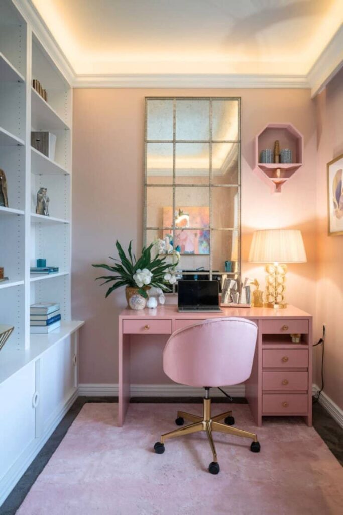 pink home office desk