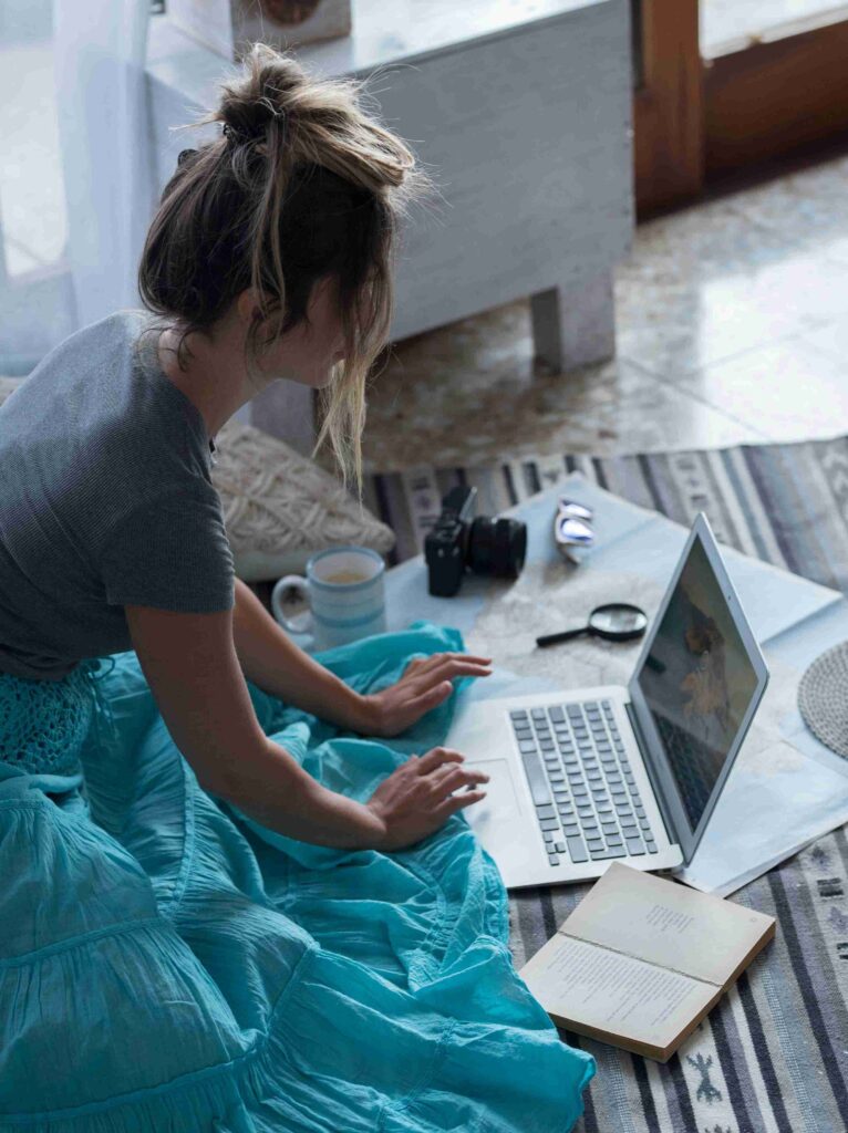 high angle view woman using laptop home 11zon high angle view woman using laptop home 11zon