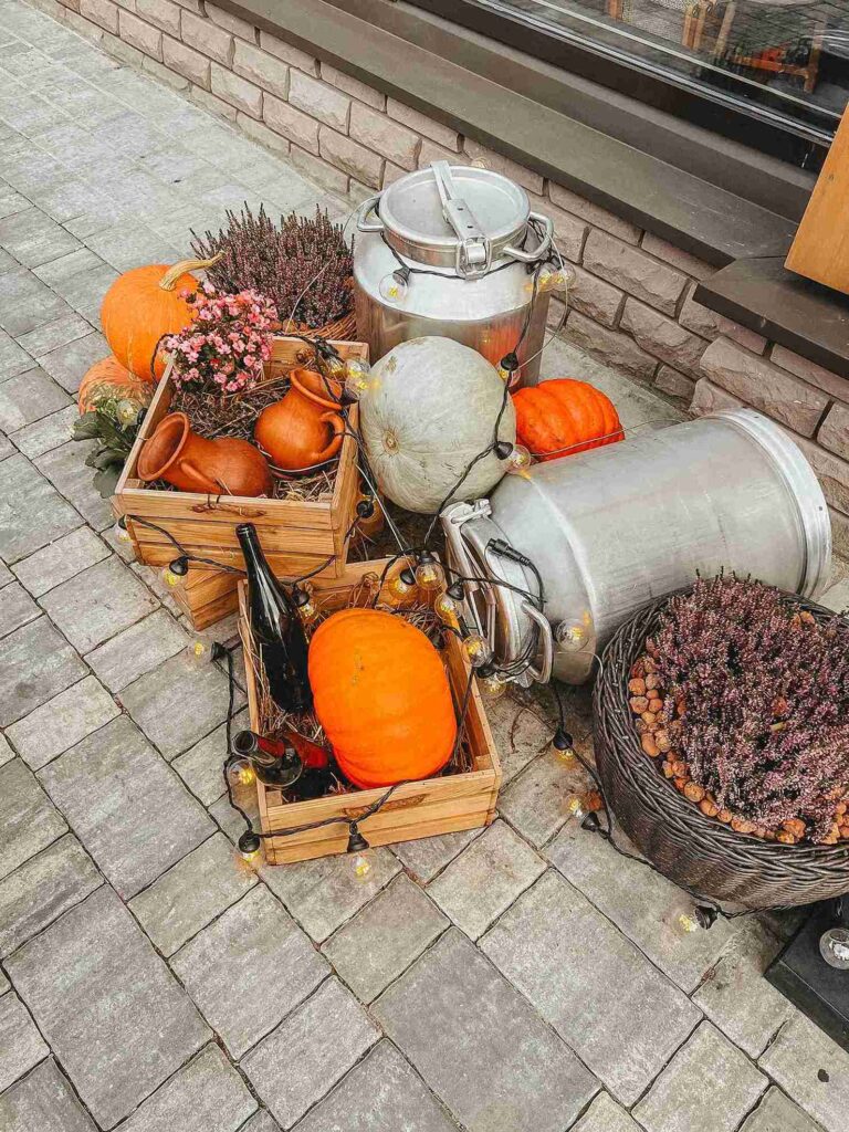 pumpkin clay jugs lie with straw wooden boxes iron cans basket lavender 11zon
