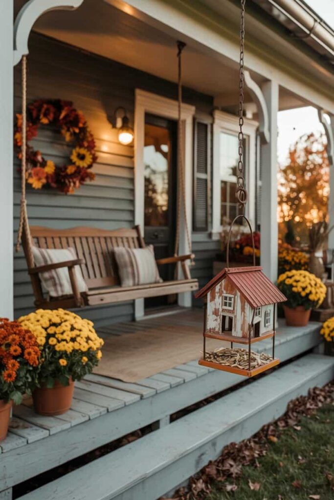 fall front porch bird house fall front porch bird house