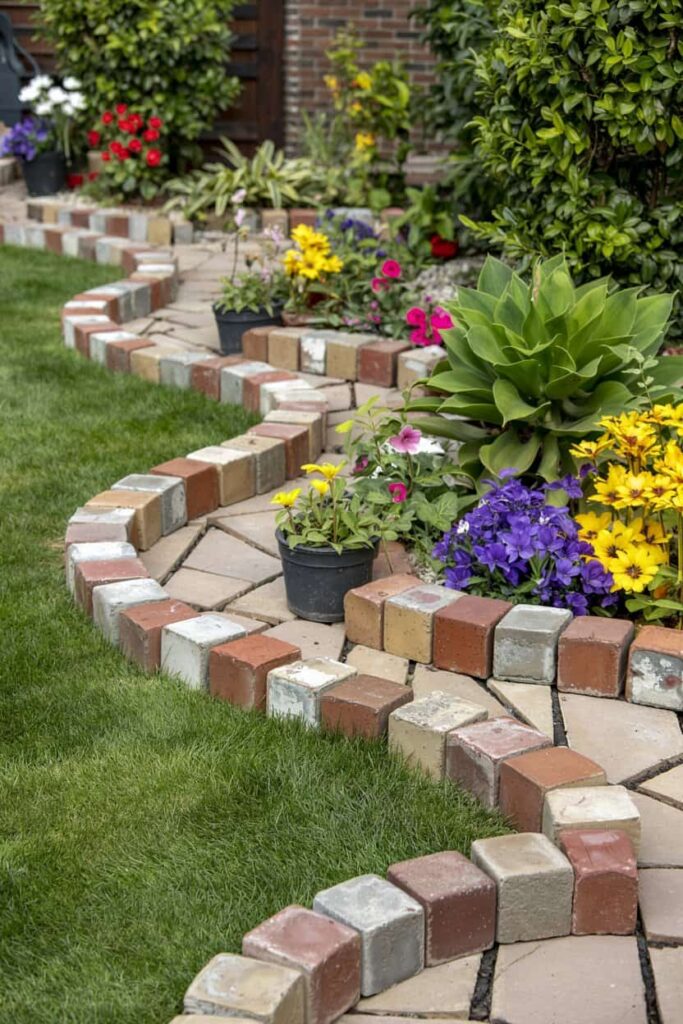 small lawn border layout with old bricks 1