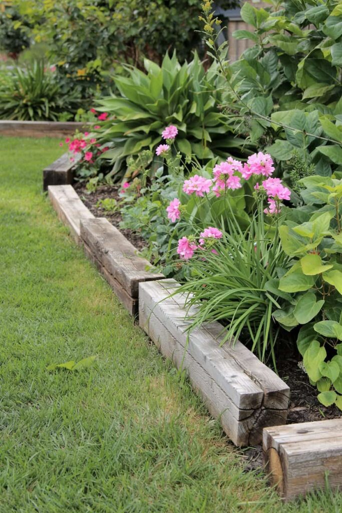 small lawn border old railroad ties wood 1