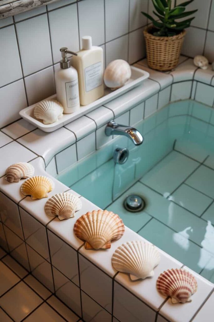 seashells display bring the beach to bathroom