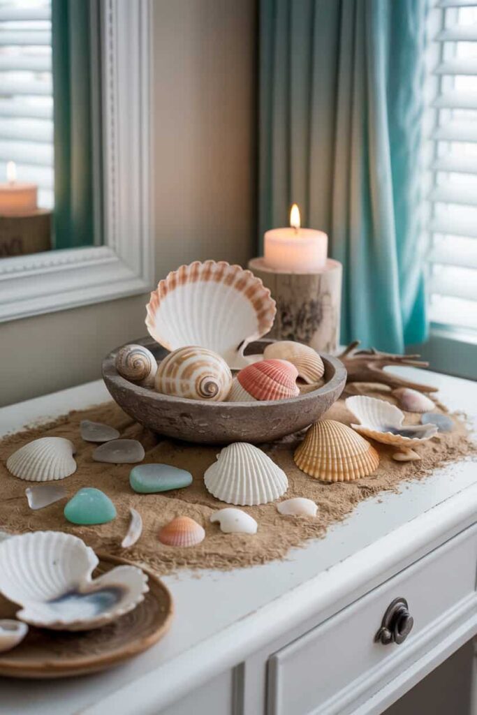 seashells display create little beach dresser
