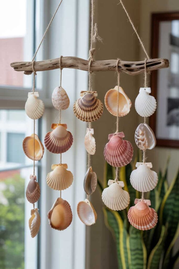 seashells display make a driftwood